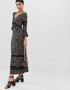 Чайное платье макси с цветочным принтом и кружевными вставками ASOS DESIGN - Мульти