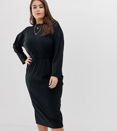 Платье-футляр миди в рубчик с запахом ASOS DESIGN Curve - Черный