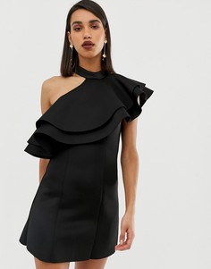 Платье мини с халтером и двойной оборкой ASOS DESIGN - Черный
