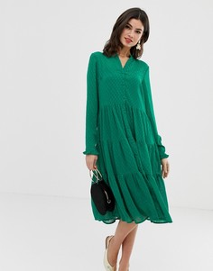 Зеленое фактурное платье миди ярусного кроя Y.A.S - Зеленый