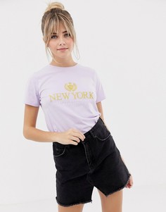 Сиреневая футболка с надписью New York New Look - Фиолетовый