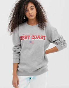 Свитшот бойфренда с принтом west coast Daisy Street - Серый