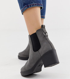 Серые ботинки челси для широкой стопы на массивном каблуке New Look - Серый