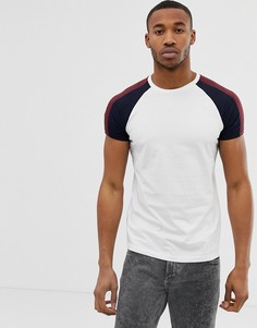 Белая футболка с рукавами реглан и полосками Bershka - Белый