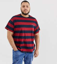 Свободная футболка в синюю и бордовую полоску с вышивкой New Look Plus - Красный