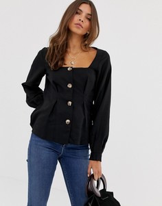 Лонгслив на пуговицах с квадратным вырезом и складками ASOS DESIGN - Черный