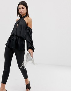 Лонгслив с лямкой через шею и открытыми плечами ASOS DESIGN - Черный