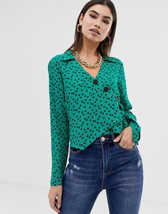 Лонгслив в горошек с запахом и асимметрично расположенными пуговицами ASOS DESIGN - Мульти
