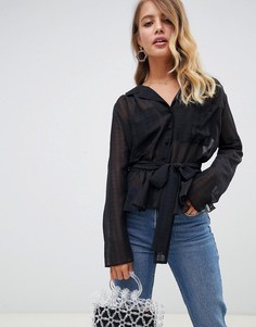 Прозрачная блузка с длинными рукавами и поясом ASOS DESIGN - Черный