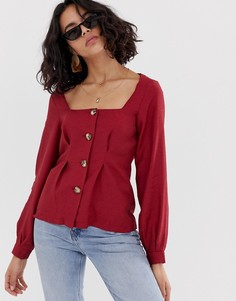 Лонгслив на пуговицах с квадратным вырезом и складками ASOS DESIGN - Черный