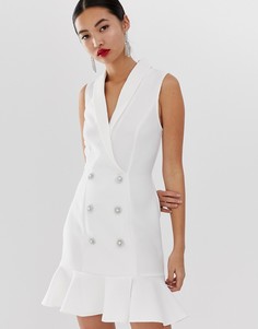 Белое платье в стиле смокинга с баской River Island - Кремовый