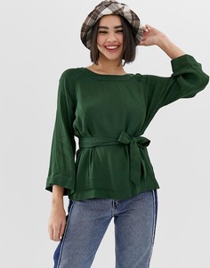 Зеленая блузка с завязкой на талии Monki - Зеленый
