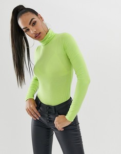 Неоново-зеленое боди с высоким воротником ASOS DESIGN - Зеленый