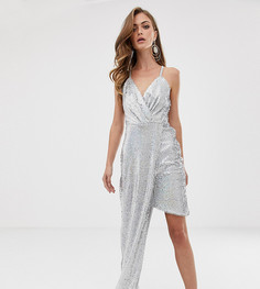 Серебристое платье мини с асимметричным краем TFNC - Серебряный