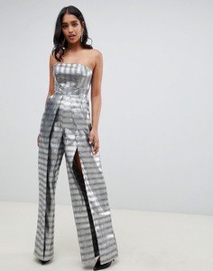 Жаккардовый комбинезон-бандо с разрезами ASOS DESIGN - Серебряный