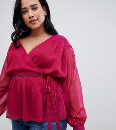 Топ с длинными рукавами, кружевными вставками и запахом ASOS DESIGN Curve - Фиолетовый
