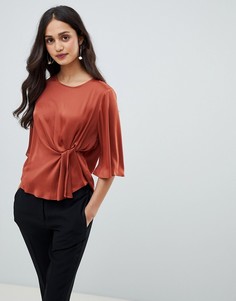 Атласная блузка с перекрутом Miss Selfridge - Коричневый