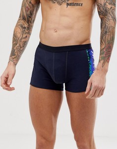 Боксеры-брифы со вставками с пайетками ASOS DESIGN - Темно-синий