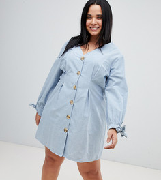 Короткое приталенное платье мини с завязками на рукавах ASOS DESIGN Curve - Синий