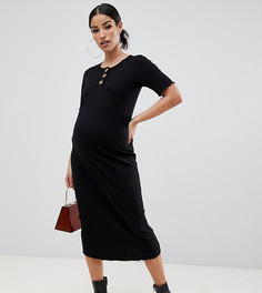Облегающее платье миди в рубчик с пуговицами из искусственного рога ASOS DESIGN Maternity - Черный