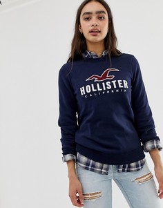 Свитшот с логотипом спереди Hollister - Темно-синий