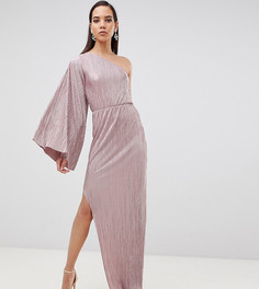 Плиссированное платье макси цвета металлик на одно плечо ASOS DESIGN Tall - Розовый