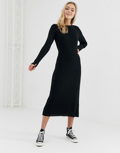 Трикотажное платье-трапеция миди в рубчик ASOS DESIGN - Черный