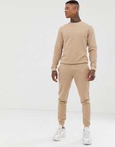 Бежевый спортивный костюм в рубчик со свитшотом и джоггерами ASOS DESIGN - Бежевый