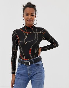 Боди с высоким воротом и принтом цепочек Bershka - Мульти