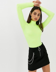 Боди неоново-желтого цвета с высоким воротом Bershka - Желтый