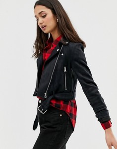 Черная байкерская куртка из искусственной замши Pull&Bear - Черный