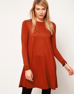 Свободное платье с длинными рукавами ASOS. - Красный