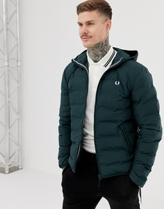 Зеленая дутая куртка с капюшоном Fred Perry - Зеленый