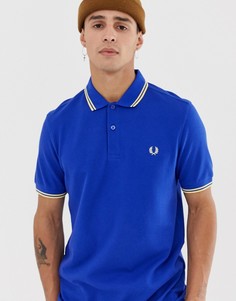 Голубая футболка-поло с двойной окантовкой Fred Perry - Синий