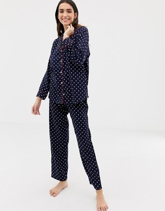 Темно-синий пижамный комплект с отложным воротником в горошек Womensecret - Темно-синий