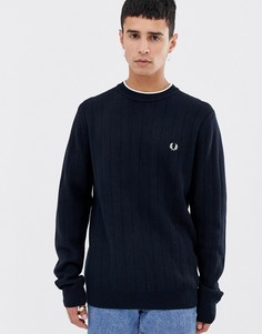 Темно-синий фактурный джемпер с круглым вырезом Fred Perry - Темно-синий