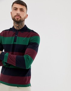 Поло темно-синего цвета в полоску с длинными рукавами и логотипом Fred Perry - Темно-синий