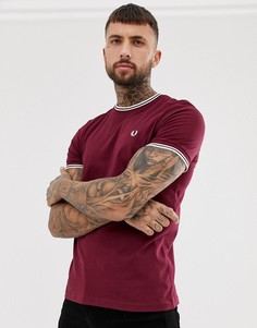 Бордовая футболка с двойным кантом Fred Perry - Красный