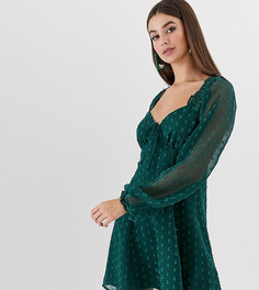 Свободное платье мини в горошек с вырезом сердечком ASOS DESIGN Tall - Зеленый