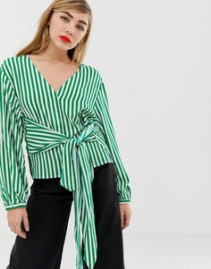 Блузка в полоску с запахом mByM - Зеленый