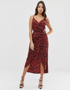 Платье макси с запахом и тигриным принтом ASOS DESIGN - Мульти