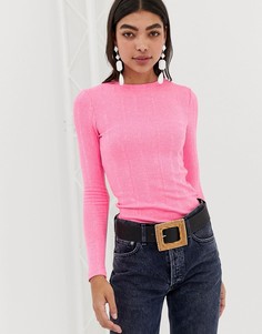 Ярко-розовый топ в рубчик New Look - Розовый