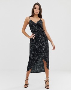 Платье макси в горошек на бретельках и с запахом ASOS DESIGN - Мульти