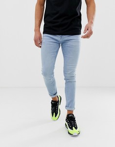 Голубые супероблегающие джинсы с потертостями Bershka Join Life - Синий