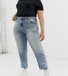 Джинсы прямого кроя с потертостями и съемной цепочкой ASOS DESIGN Curve Florence - Синий