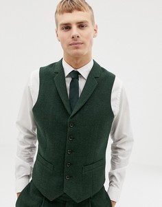 Зеленый приталенный жилет из смешанной шерсти с шевронным узором ASOS DESIGN wedding - Зеленый