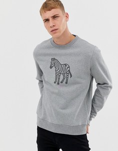 Серый меланжевый свитшот с круглым вырезом и принтом зебры PS Paul Smith - Серый