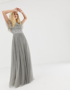 Серое платье с вышивкой Needle & Thread - Серый