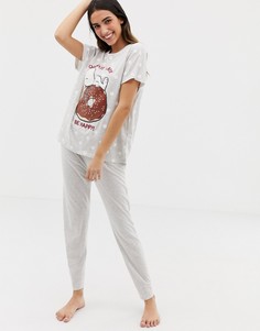 Серая пижама с принтом доната и надписью Donut Worry Be Happy Womensecret - Серый