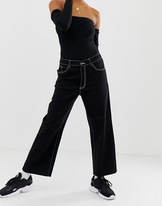 Широкие укороченные джинсы с контрастной строчкой Noisy May - Черный